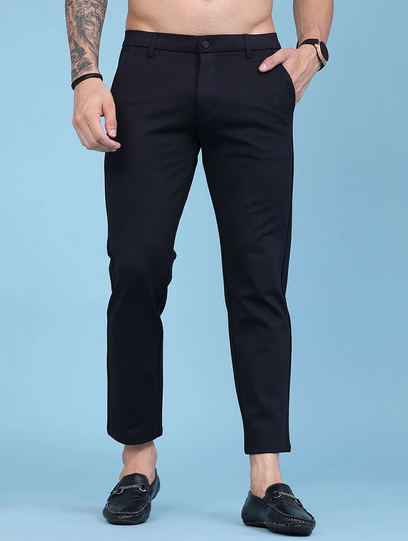 men solid mid rise chinos casual trouser