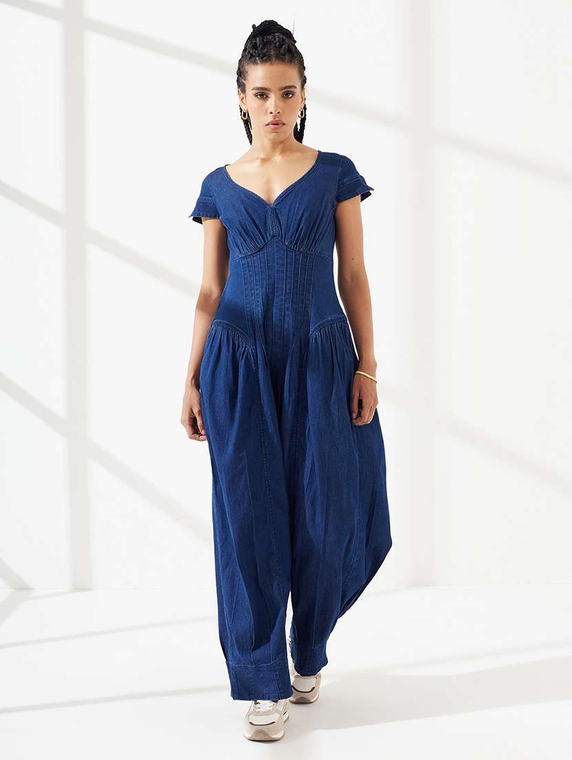 Women Solid Short Sleeves Full Leg Jumpsuit - 22551013 -  Standard Image - 2