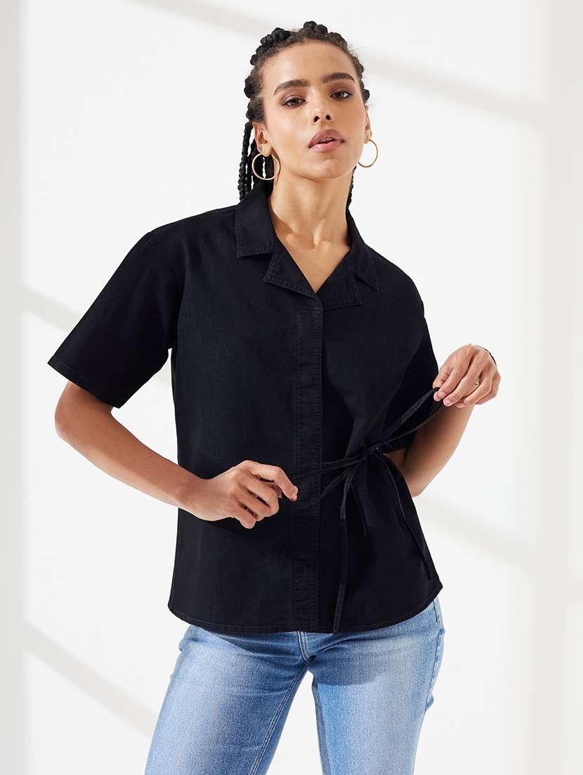 women solid short sleeves regular shirt - 22551014 -  Standard Image - 2