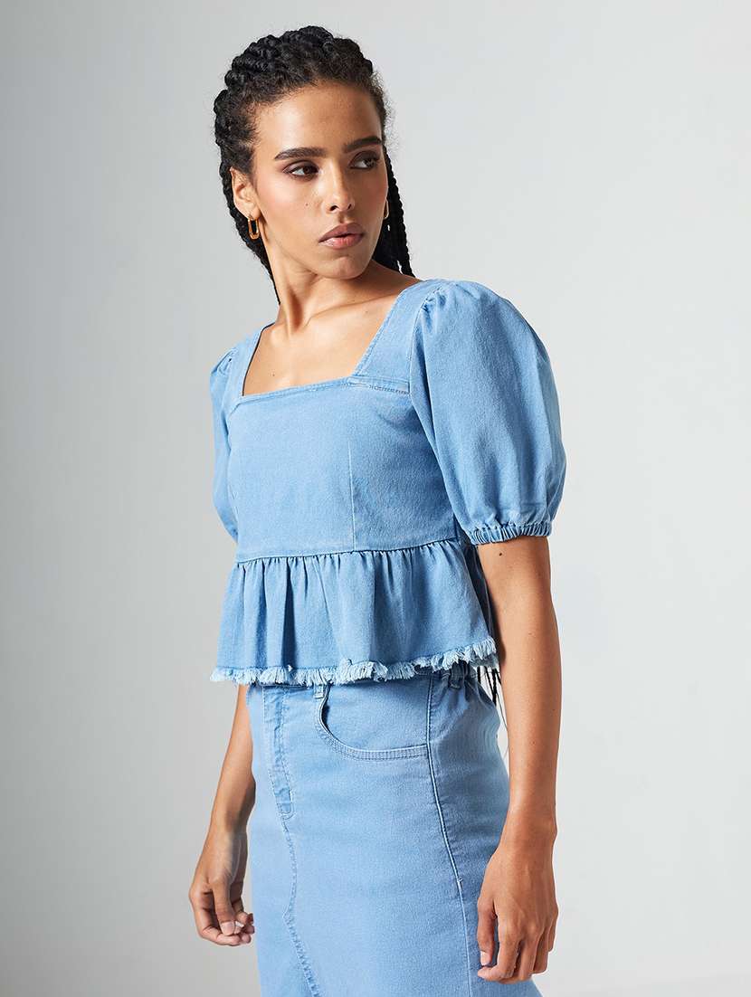 Women Solid Puff Sleeves Peplum Top - 22551020 -  Standard Image - 2