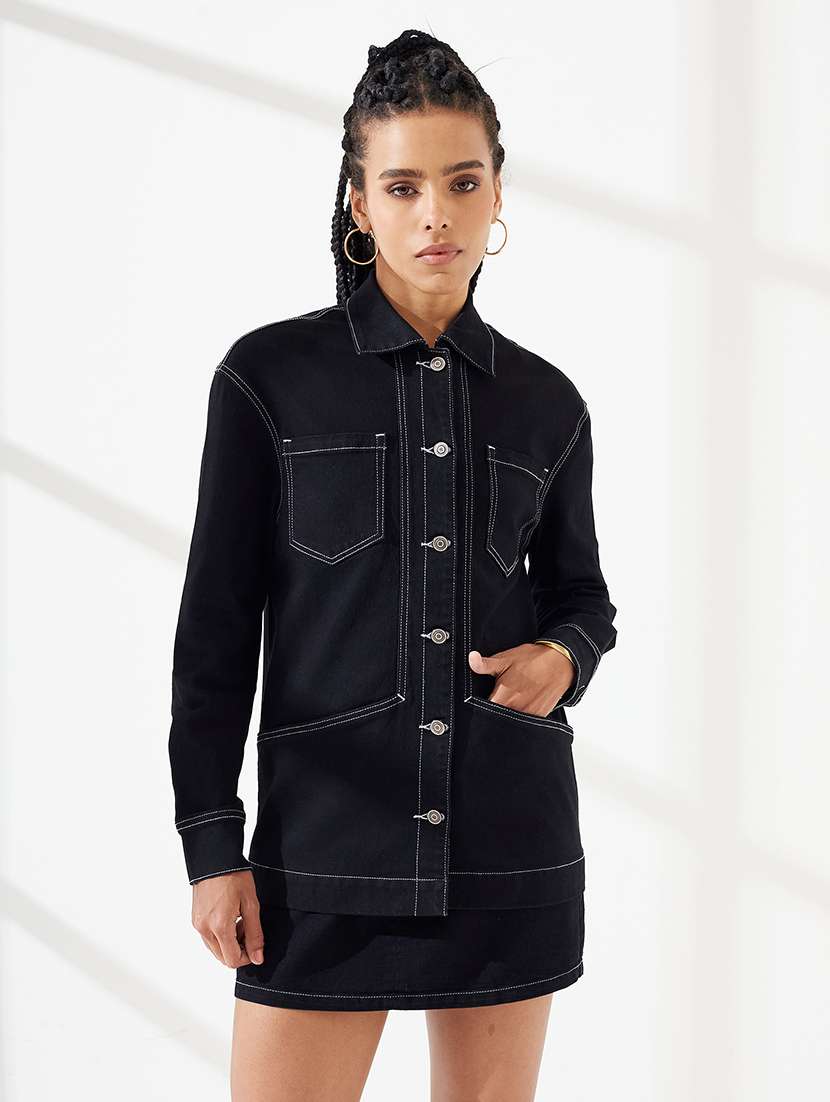 women solid long sleeves regular fit jacket