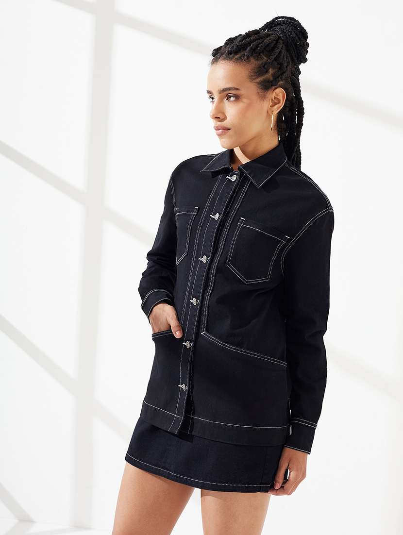 women solid long sleeves regular fit jacket - 22551027 -  Standard Image - 2