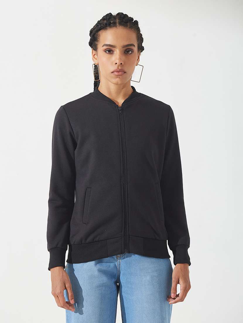 women solid long sleeves zipper sweatshirt - 22551028 -  Standard Image - 2