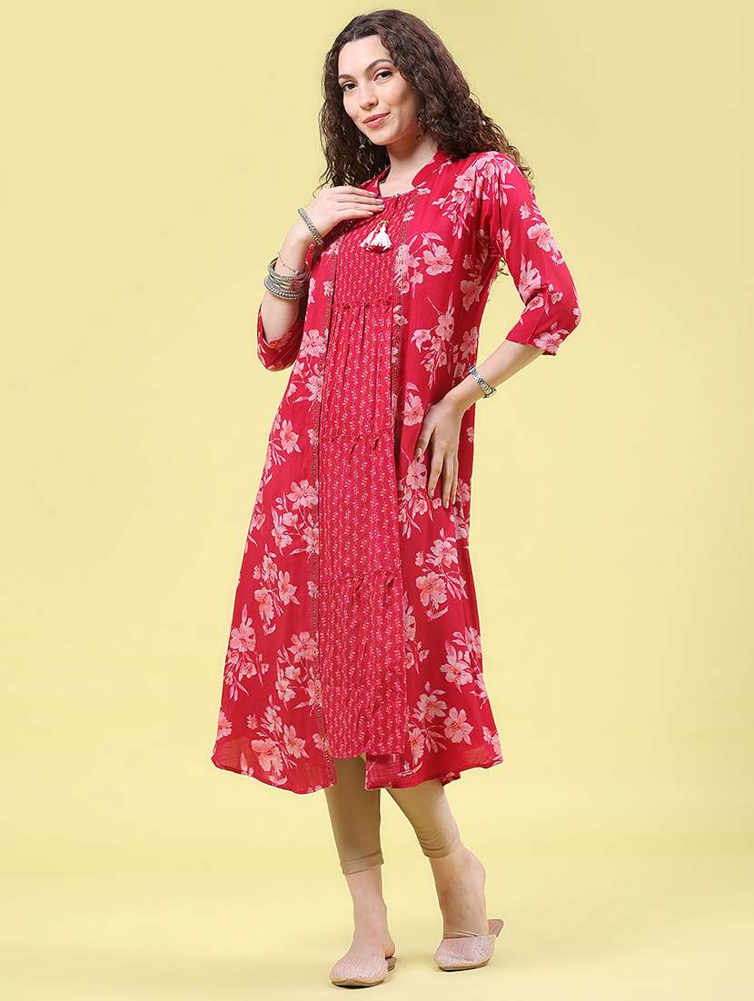 women floral printed three quarter sleeves kurta with jacket - 22552380 -  Standard Image - 2