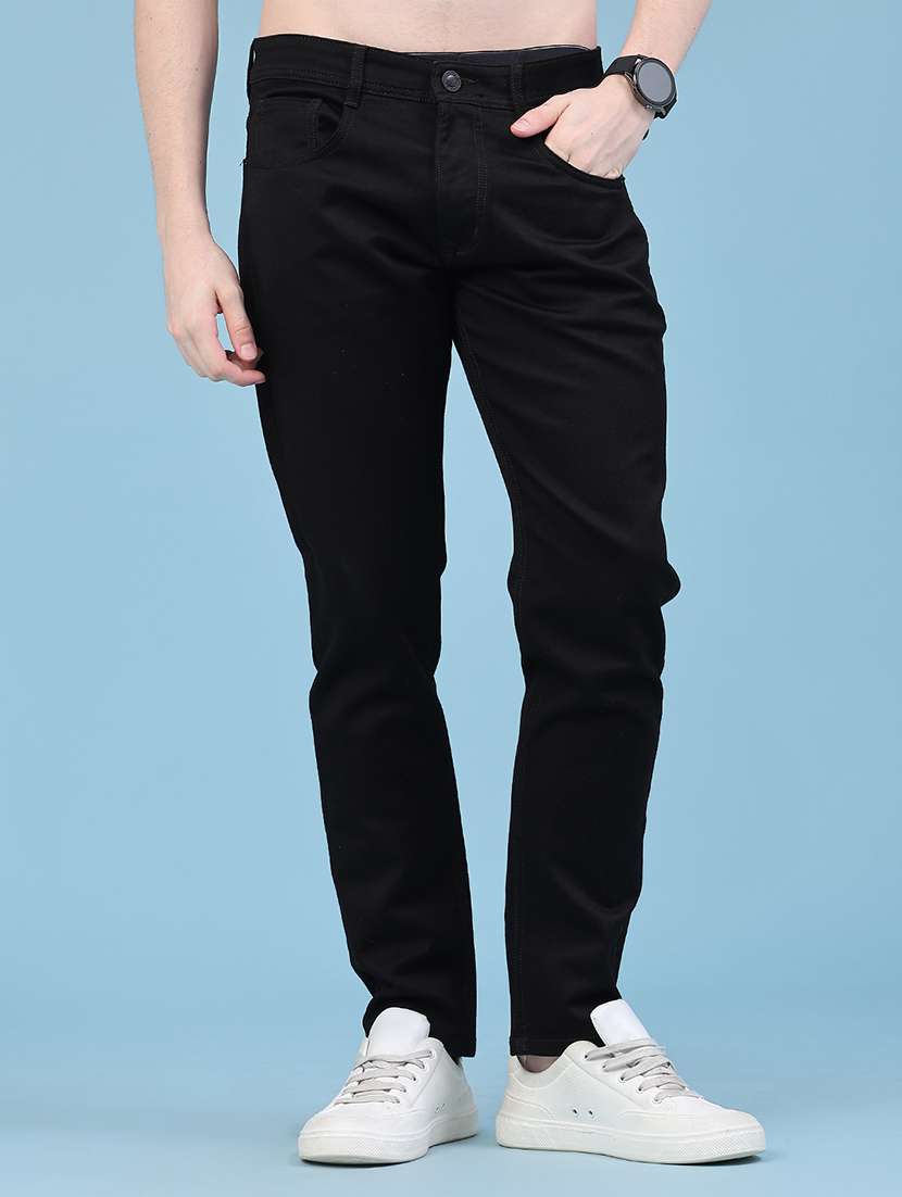 men plain mid rise full length slim fit jeans