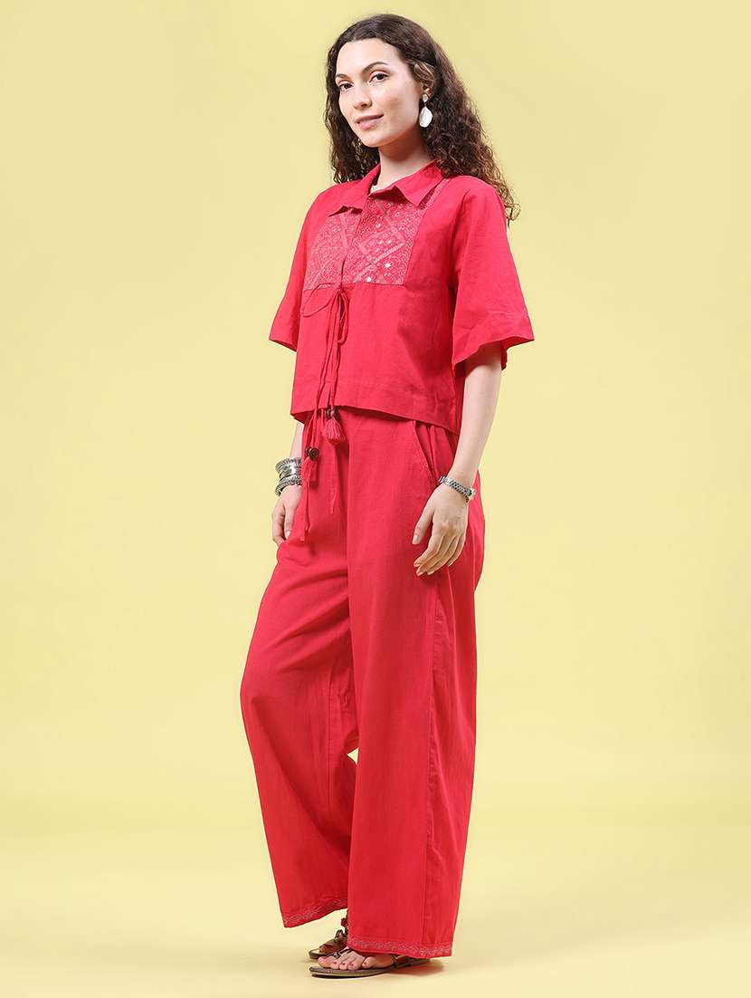 Women Solid With Work Short Sleeve Ethnic Co-ord Set - 22553141 -  Standard Image - 2