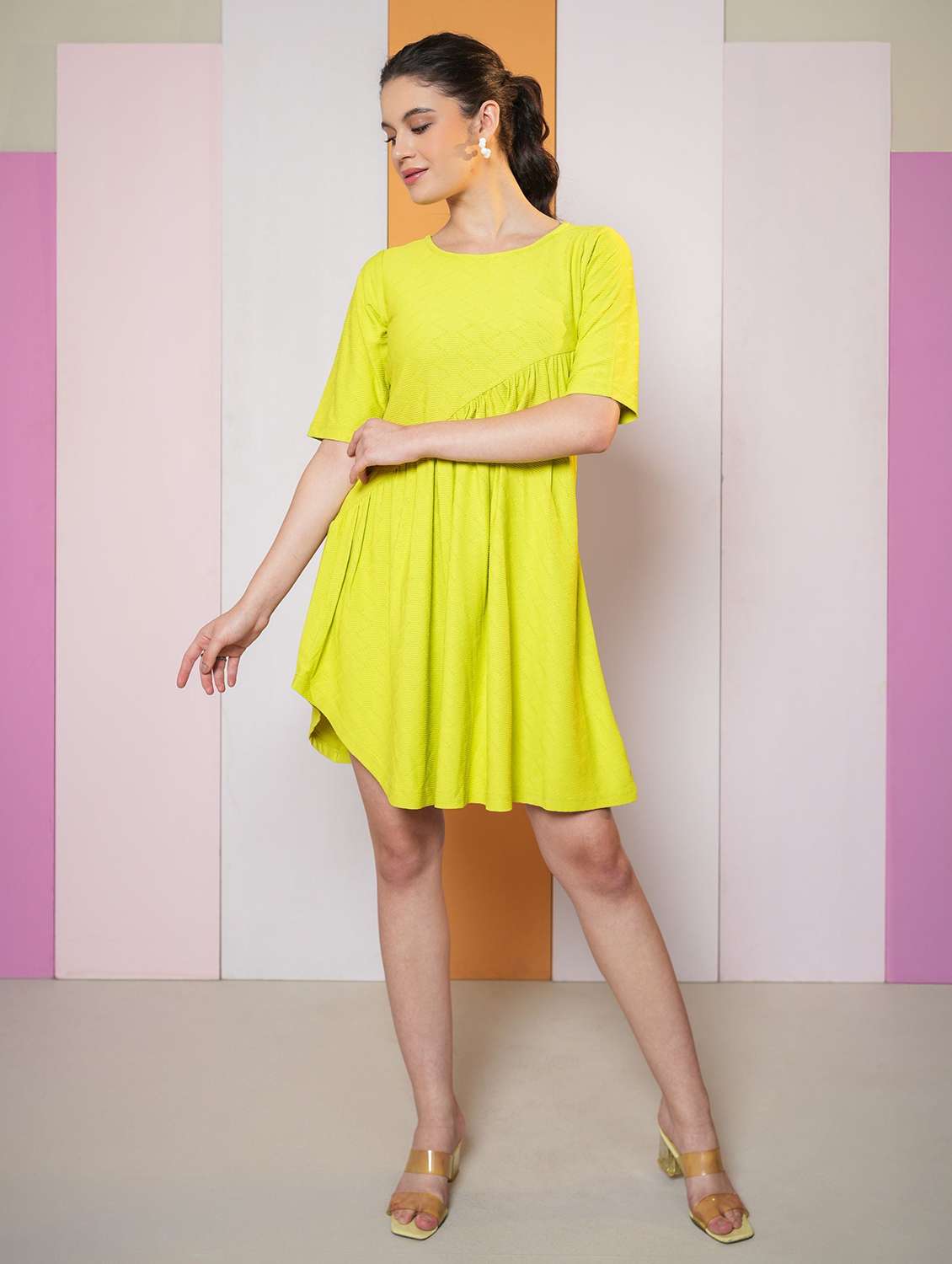 women self design round neck fit and flare dress - 22553284 -  Standard Image - 2