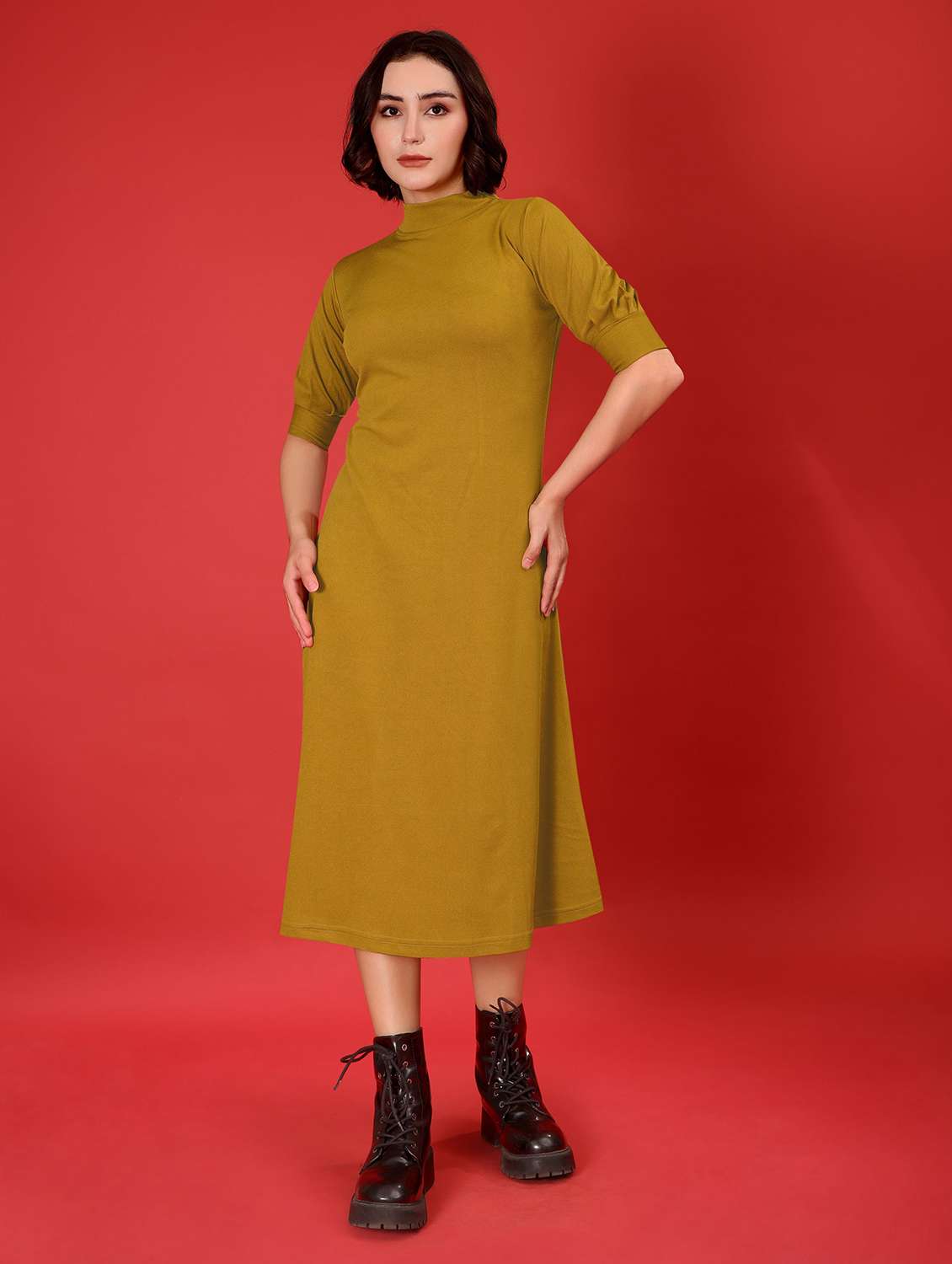 women self design short sleeves a-line dress
