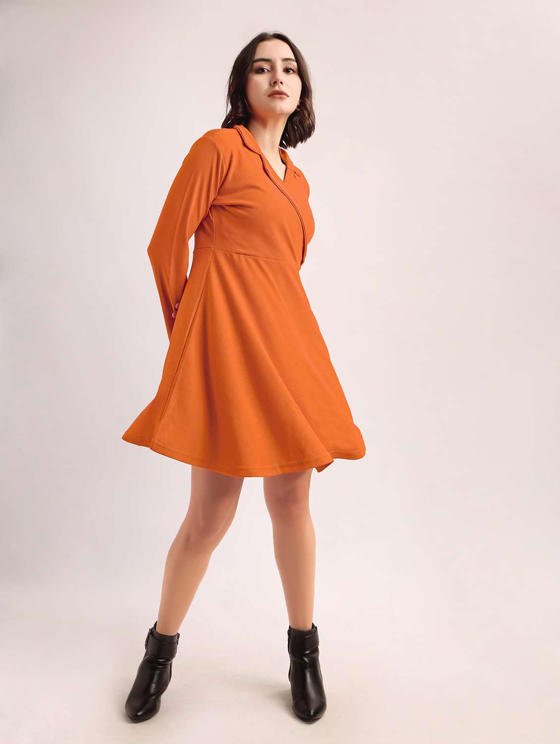 women self design long sleeves fit and flare dress - 22553317 -  Standard Image - 2