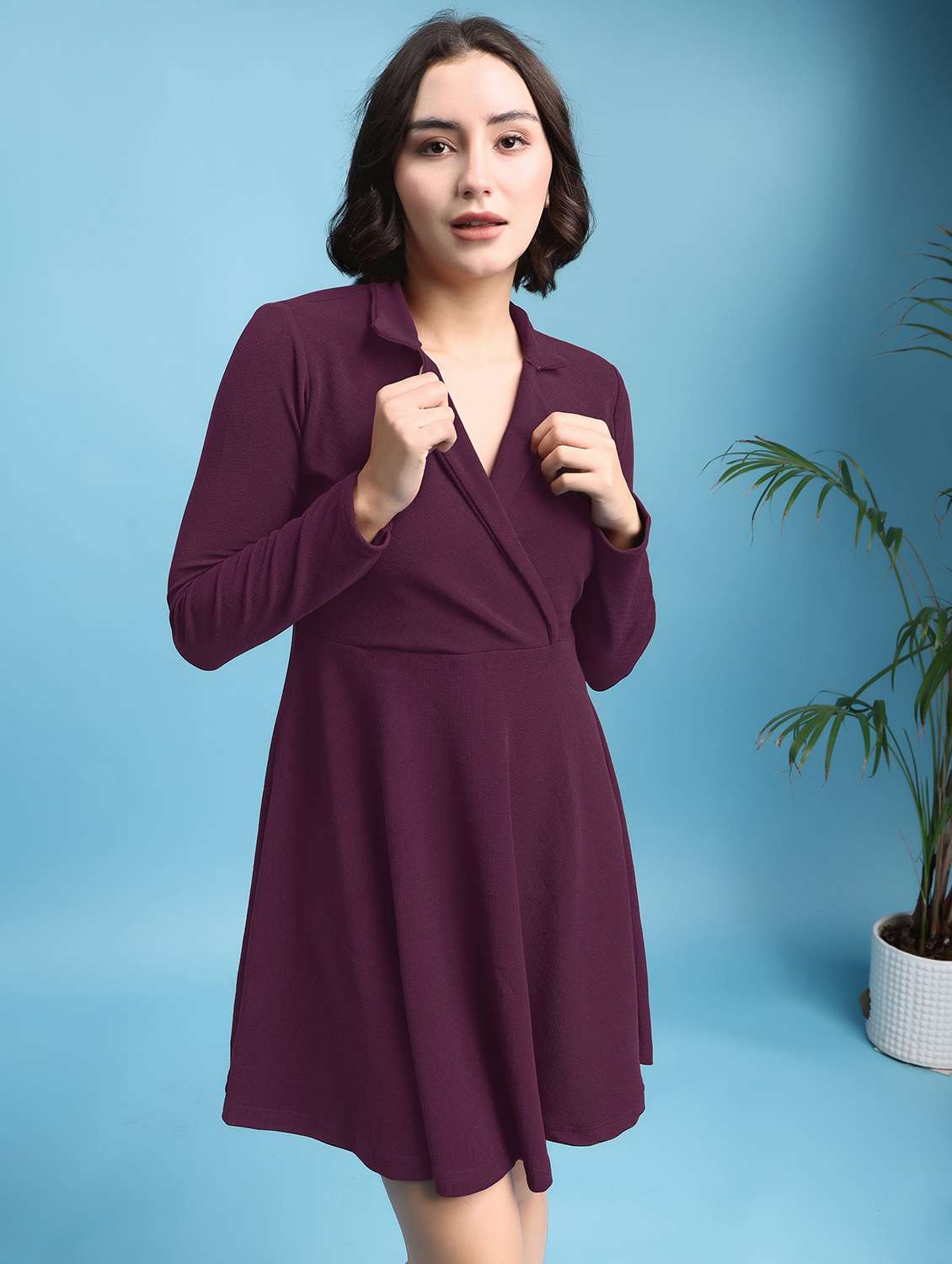 women self design long sleeves fit and flare dress - 22553319 -  Standard Image - 2