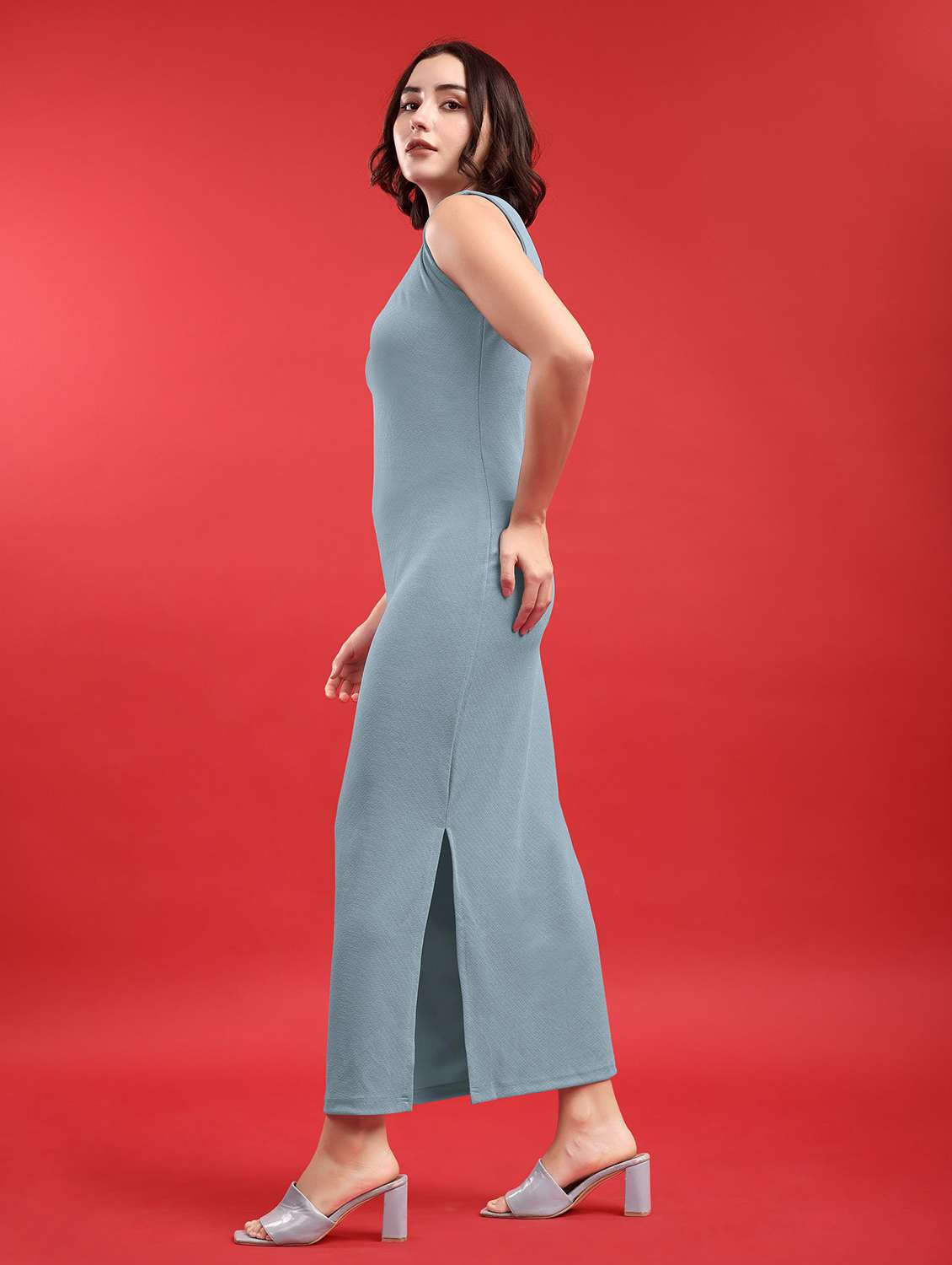 Women Self Design Sleeveless Sheath Dress - 22553324 -  Standard Image - 2