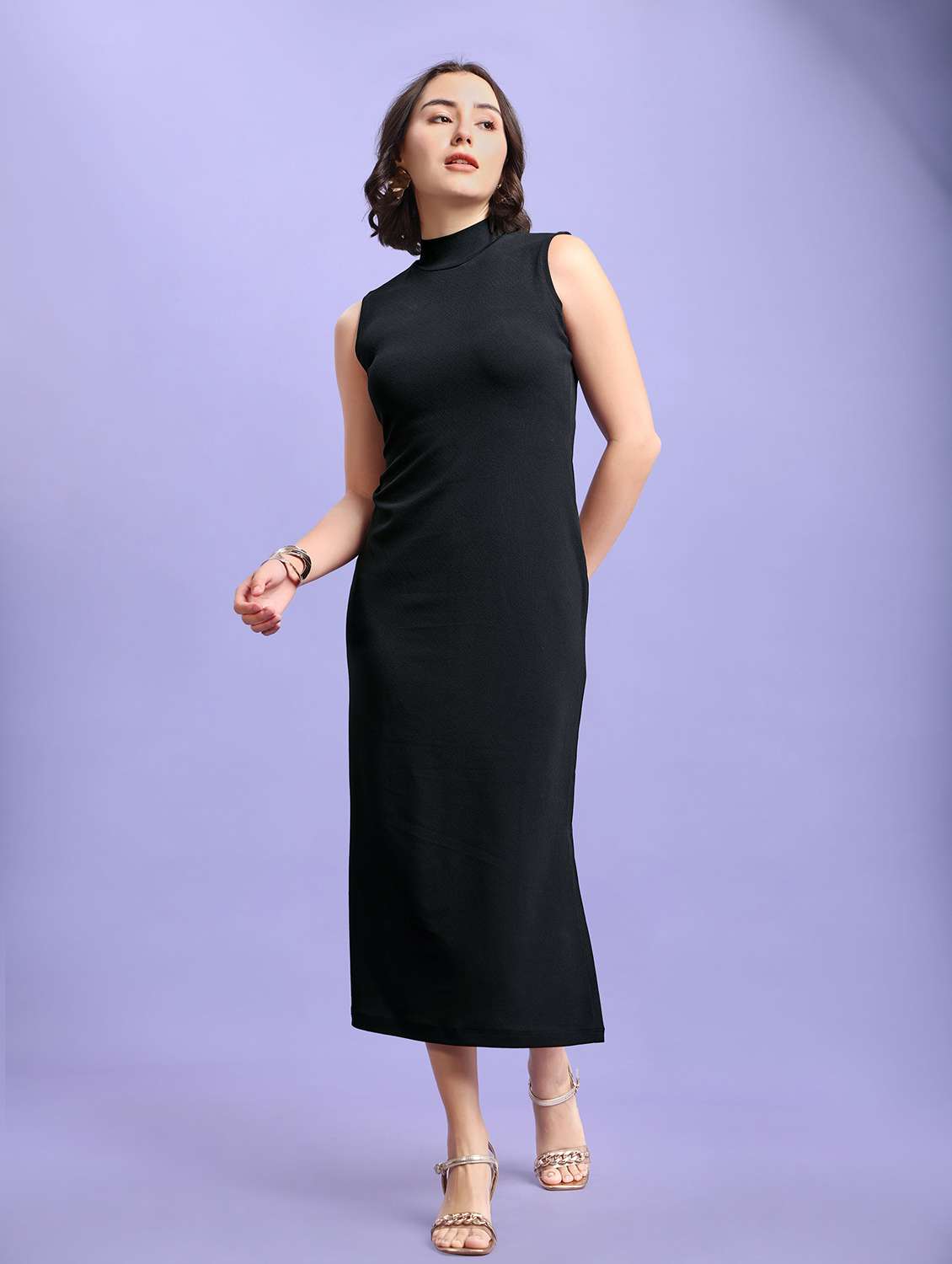 women solid sleeveless sheath dress