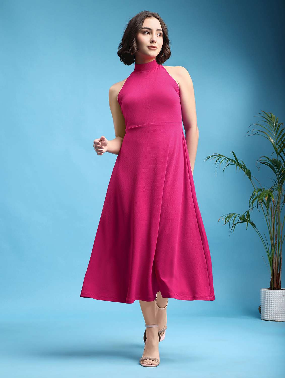 women solid sleeveless fit and flare dress - 22553343 -  Standard Image - 2