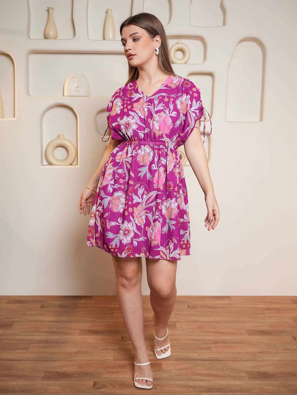 women printed short sleeves fit and flare dress