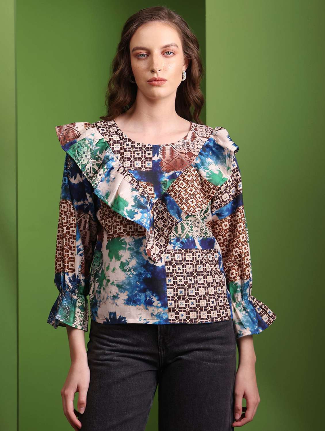 blue cotton blend regular top - 22553604 -  Standard Image - 2