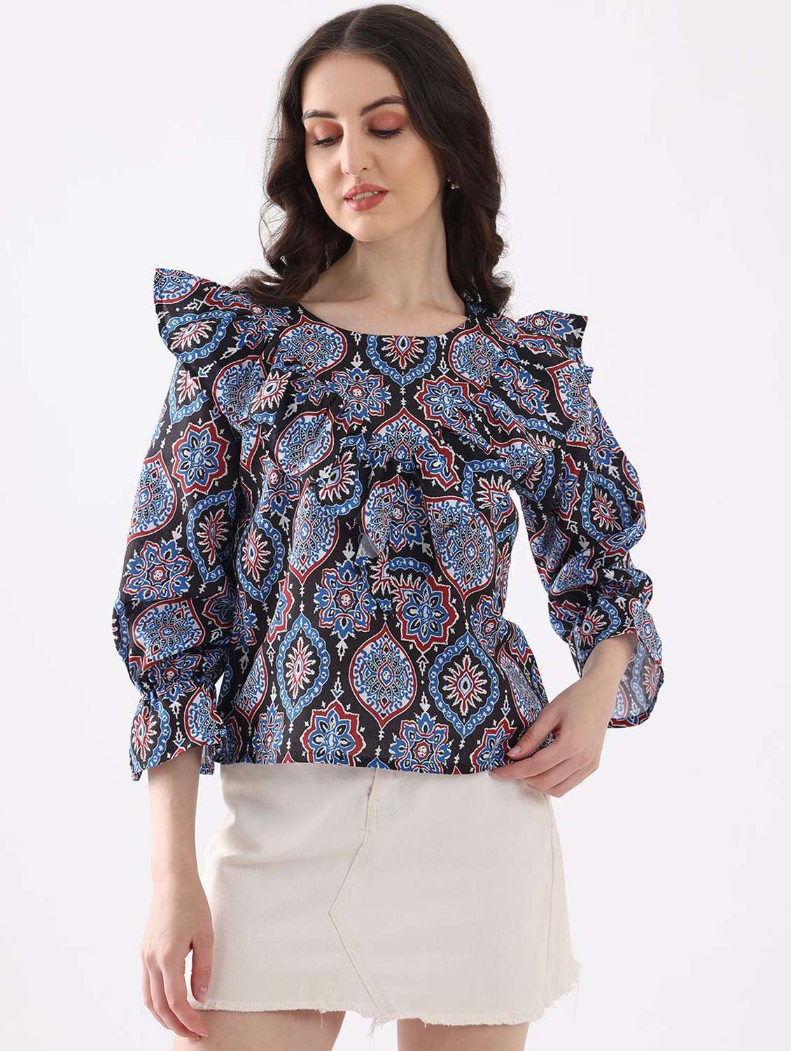 black cotton blend regular top - 22553605 -  Standard Image - 2