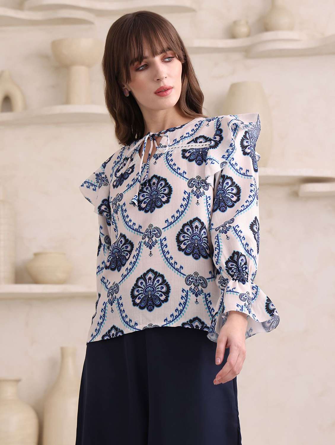white cotton blend regular top - 22553606 -  Standard Image - 2