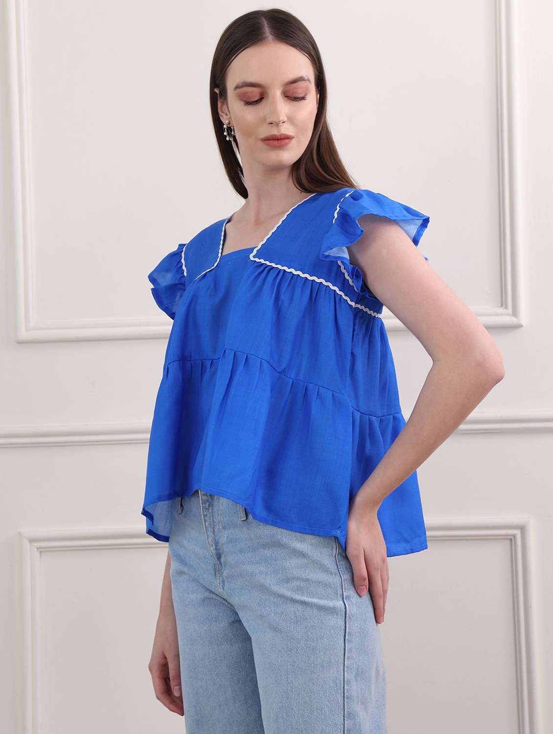 blue cotton blend tiered top - 22553610 -  Standard Image - 2