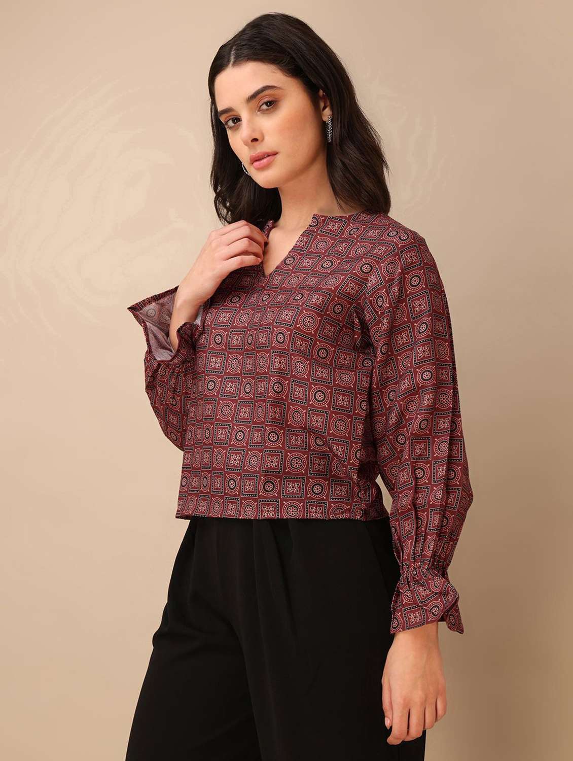 brown cotton blend regular top - 22553621 -  Standard Image - 2
