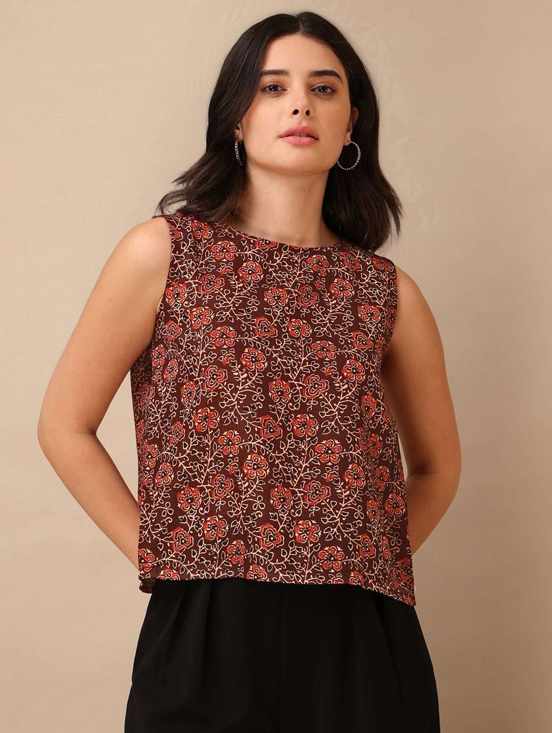 brown cotton blend crop top