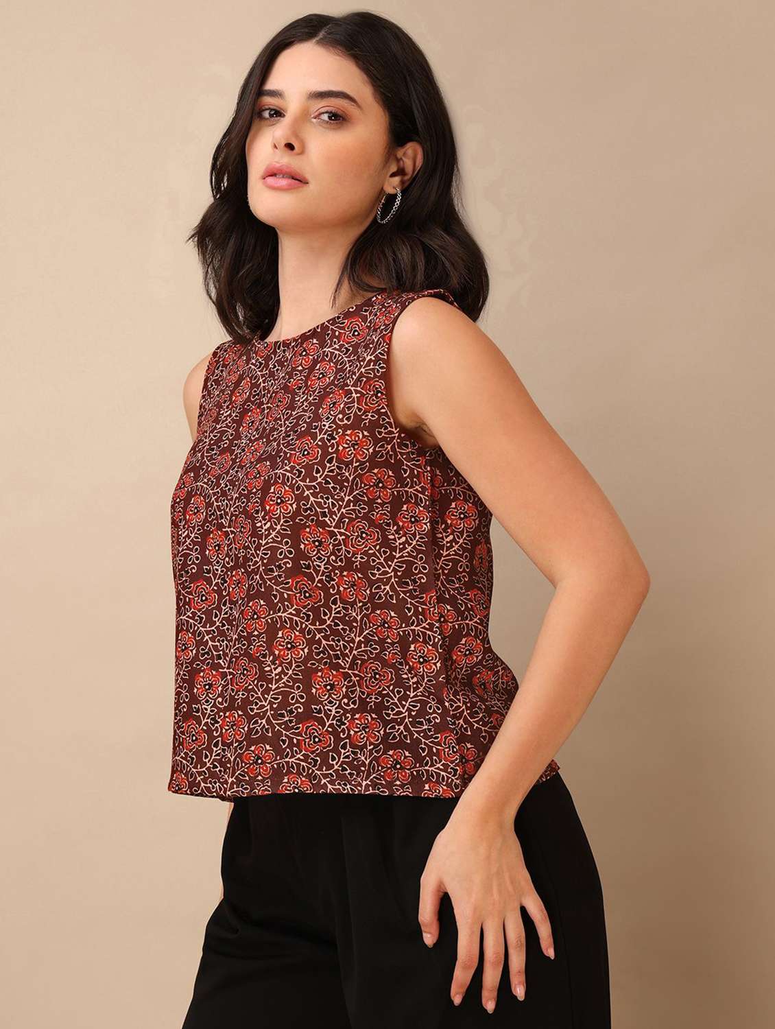 brown cotton blend crop top - 22553625 -  Standard Image - 2