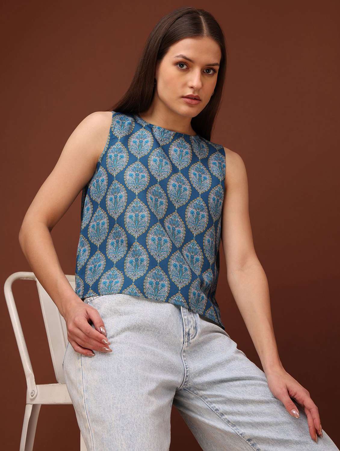 teal cotton blend crop top - 22553627 -  Standard Image - 2