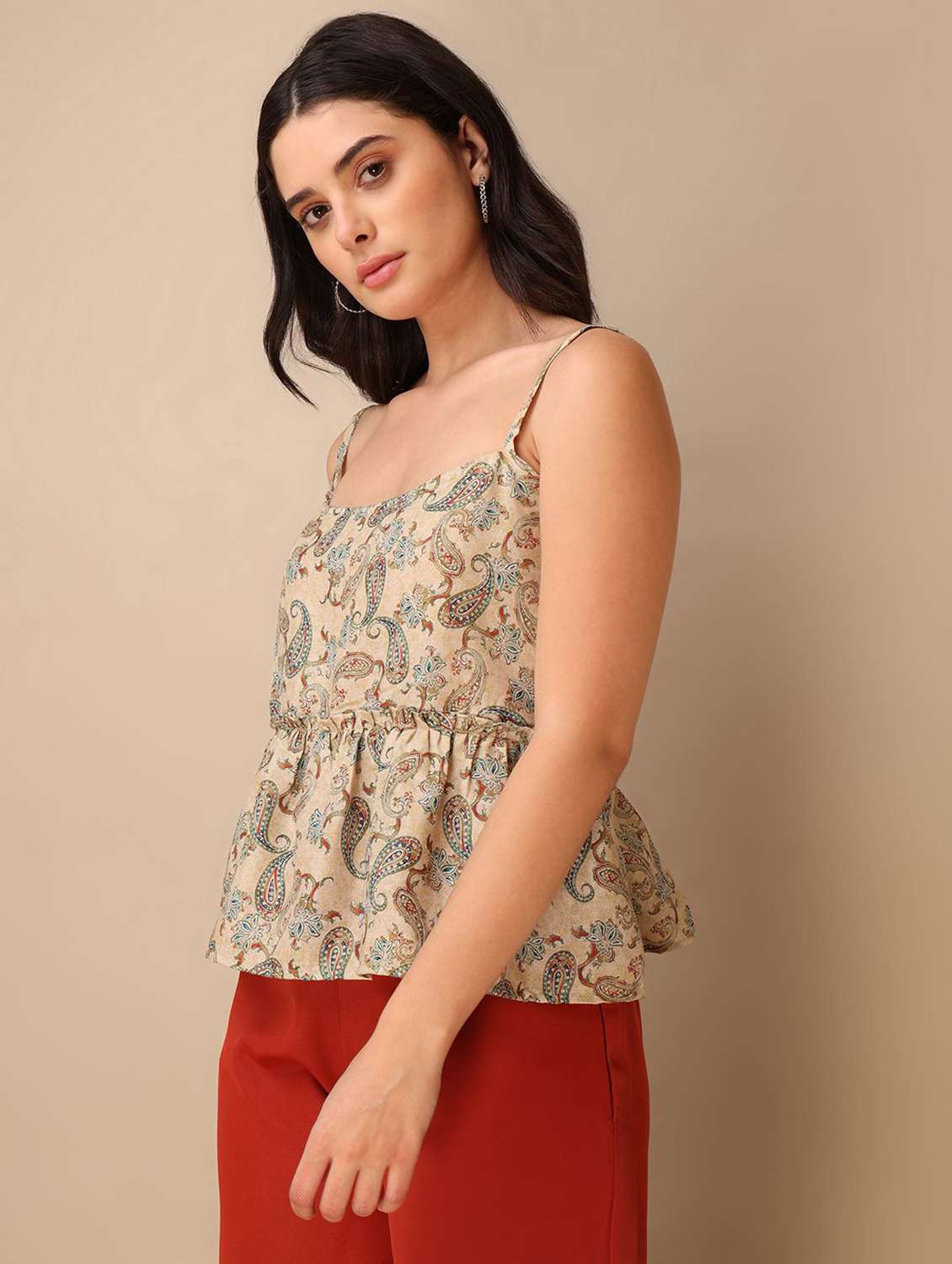 olive cotton blend tiered top - 22553630 -  Standard Image - 2
