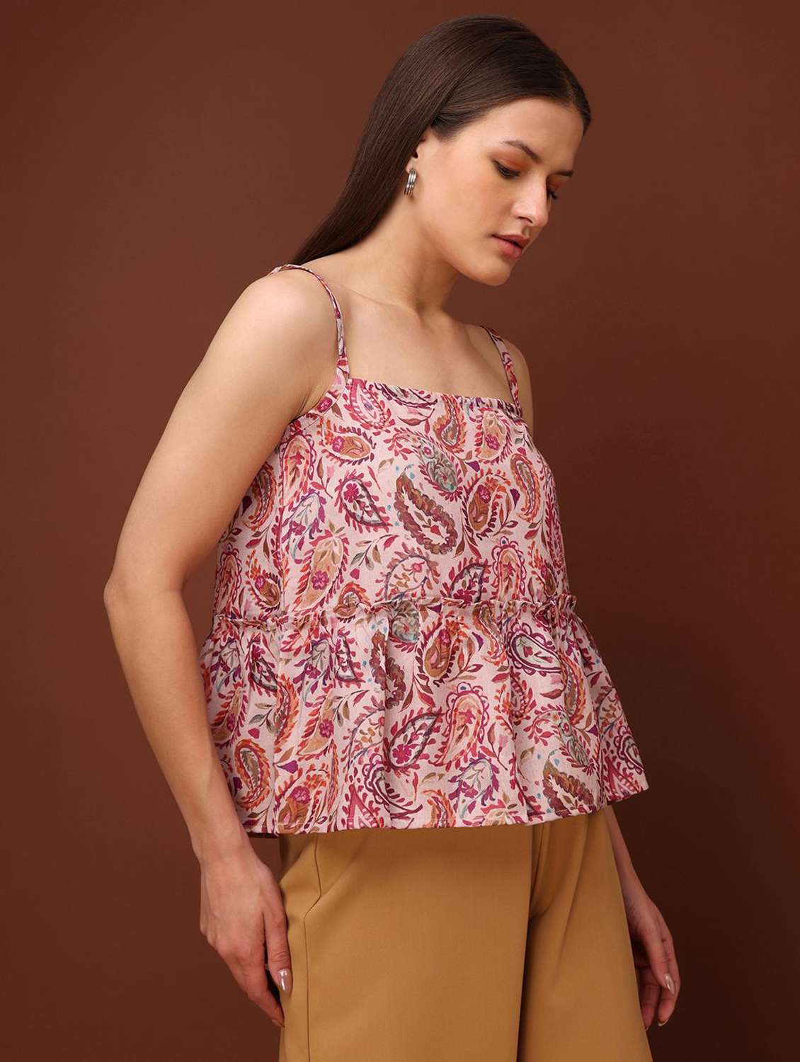 pink cotton blend tiered top - 22553631 -  Standard Image - 2