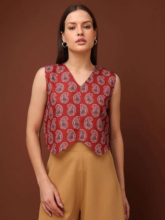 brown cotton blend crop top