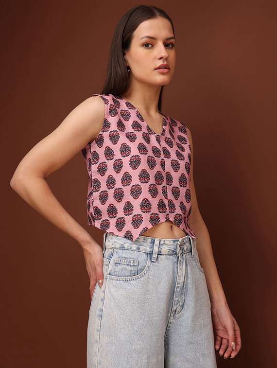 pink cotton blend crop top - 22553638 -  Standard Image - 2
