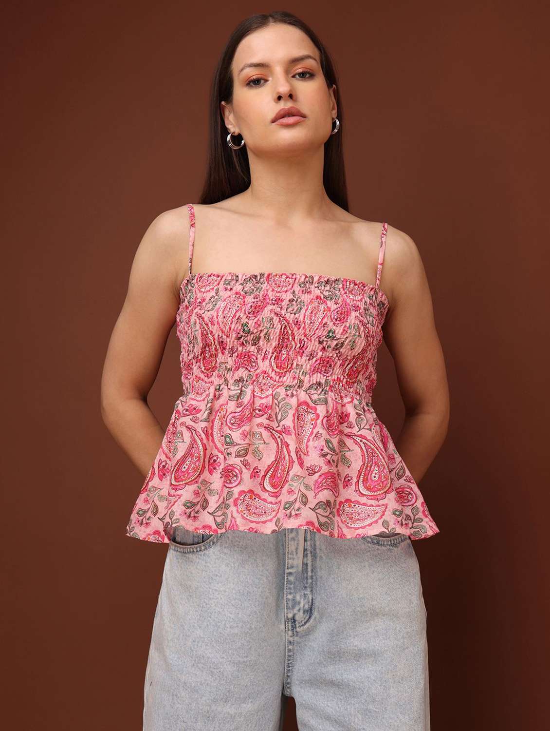 pink cotton blend peplum top