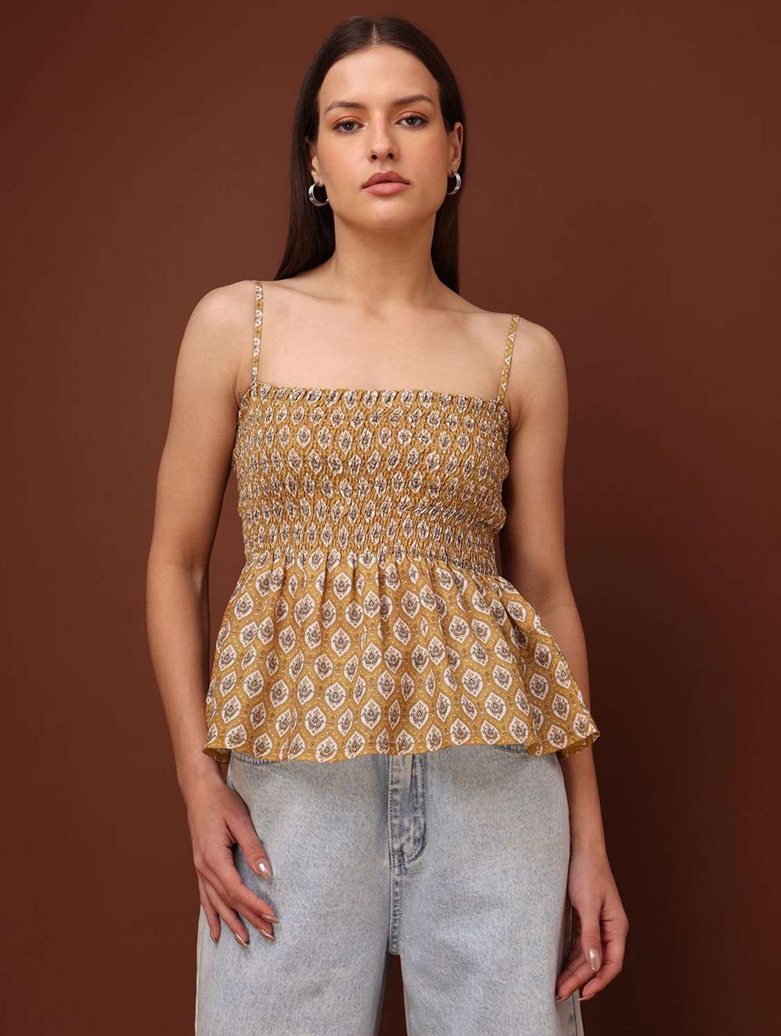olive cotton blend peplum top