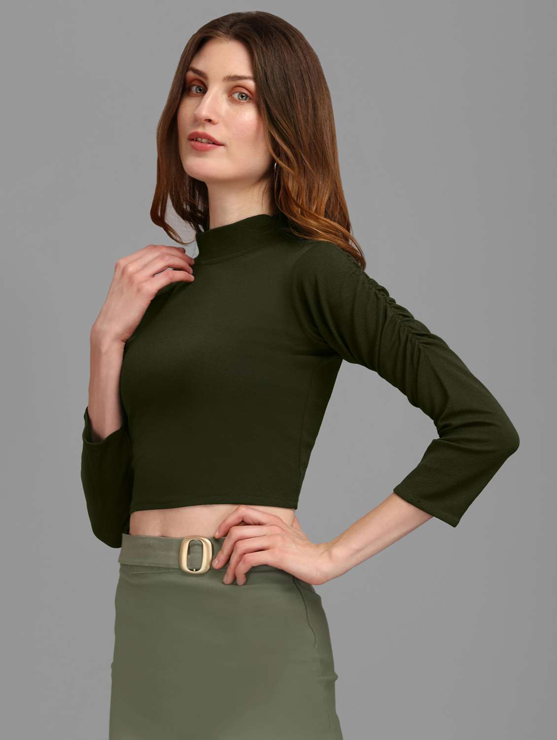 olive polyester crop top - 22553661 -  Standard Image - 2