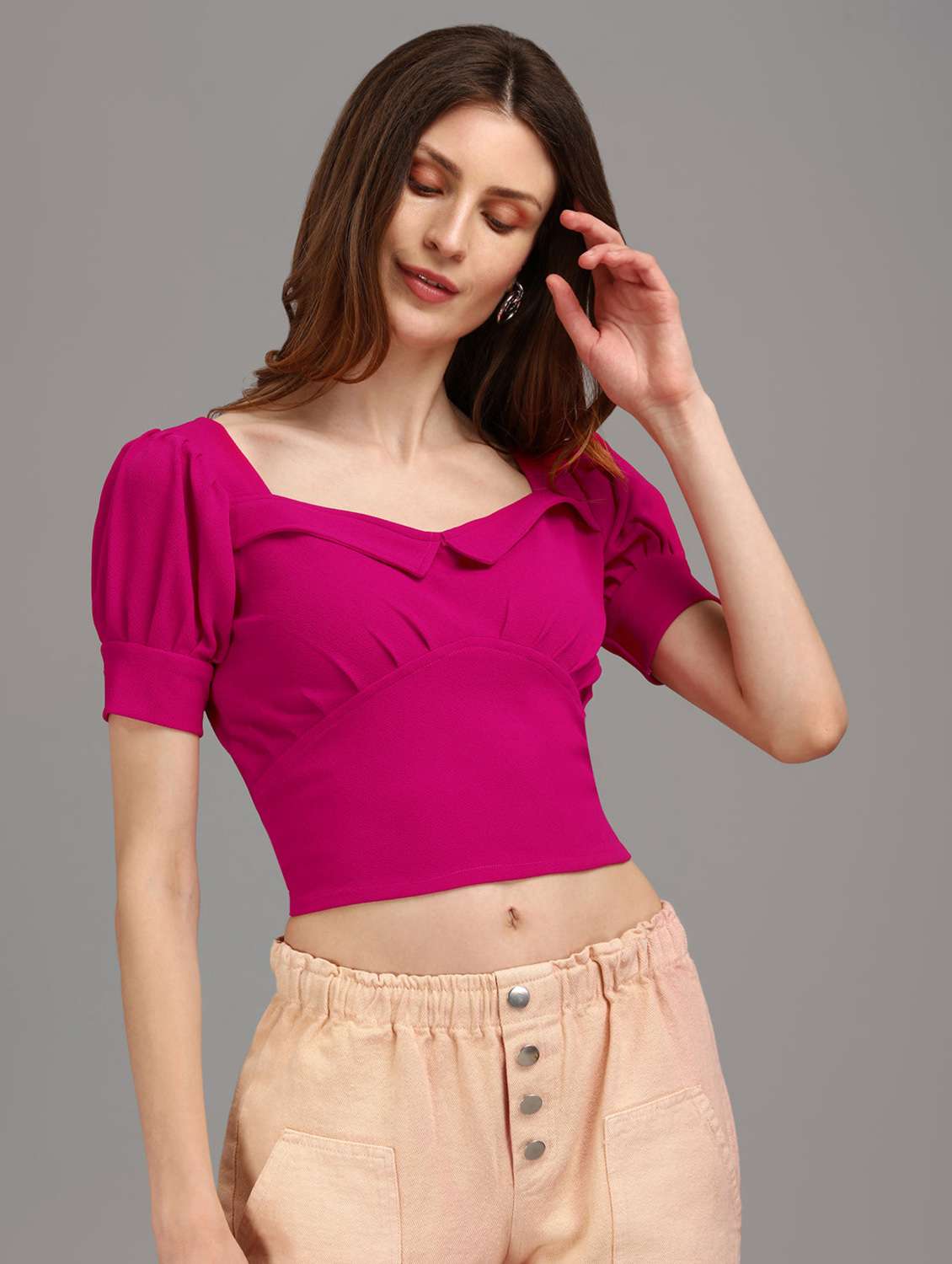 pink polyester crop top - 22553666 -  Standard Image - 2