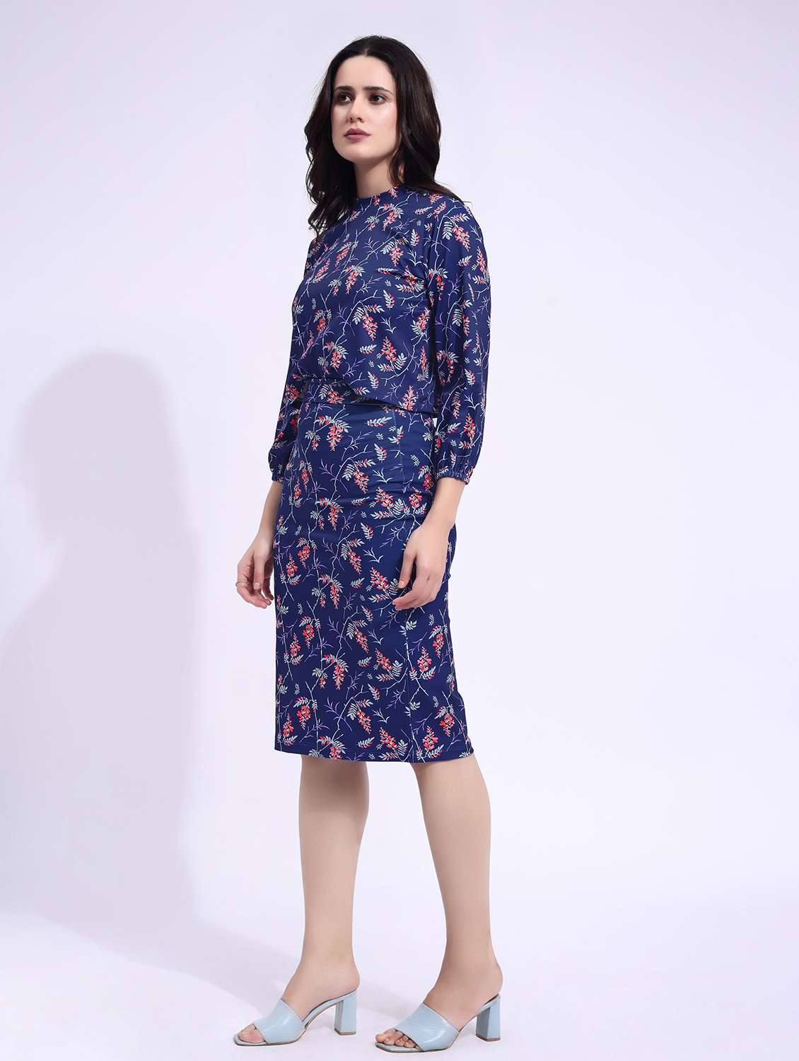 blue lycra blend top and skirt set coord - 22553722 -  Standard Image - 2