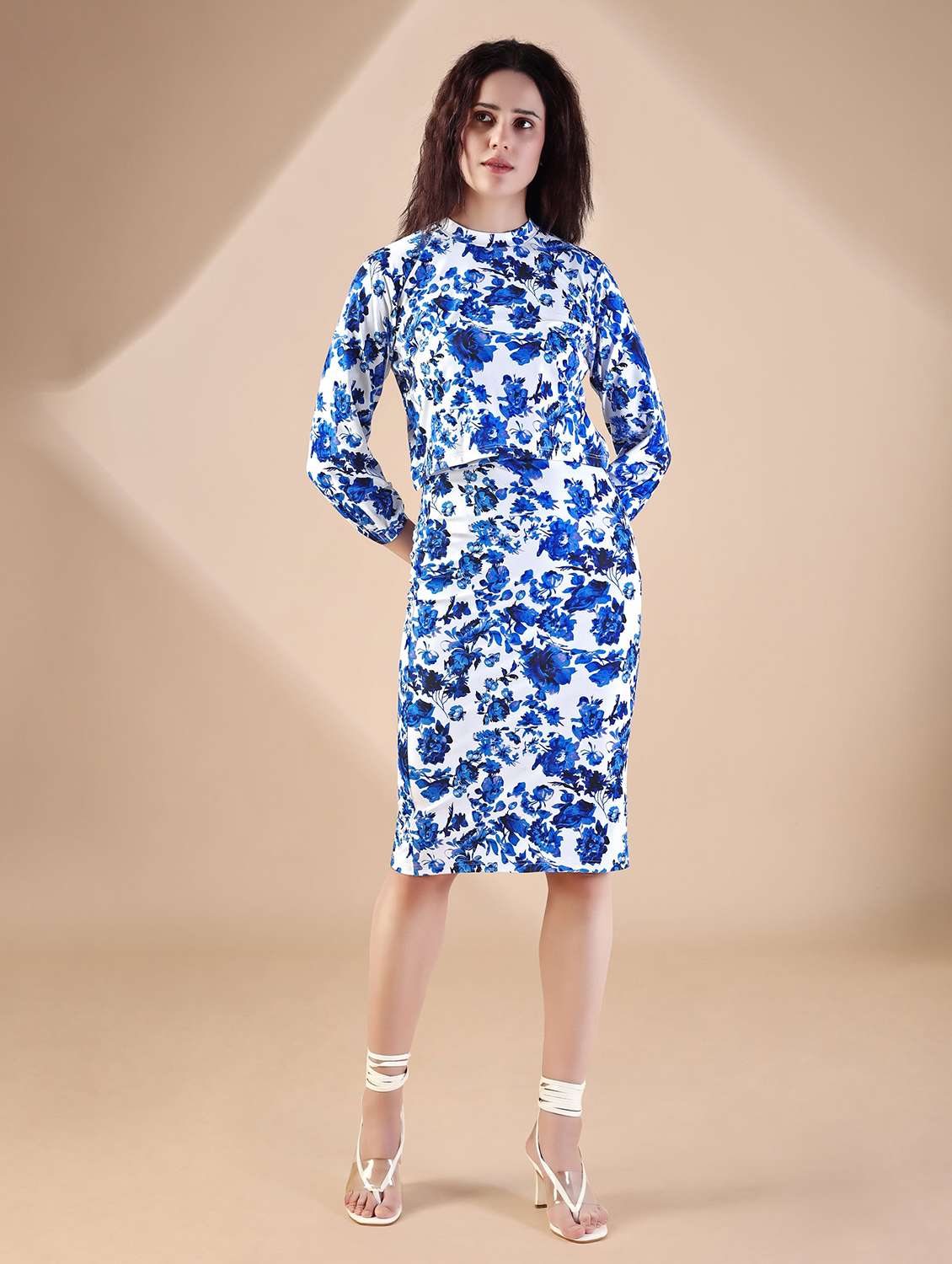 light blue lycra blend top and skirt set coord - 22553724 -  Standard Image - 2