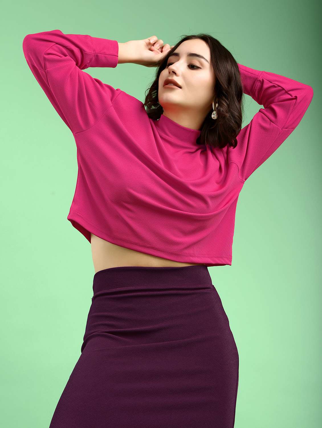 pink lycra blend top and skirt set coord - 22553730 -  Standard Image - 2