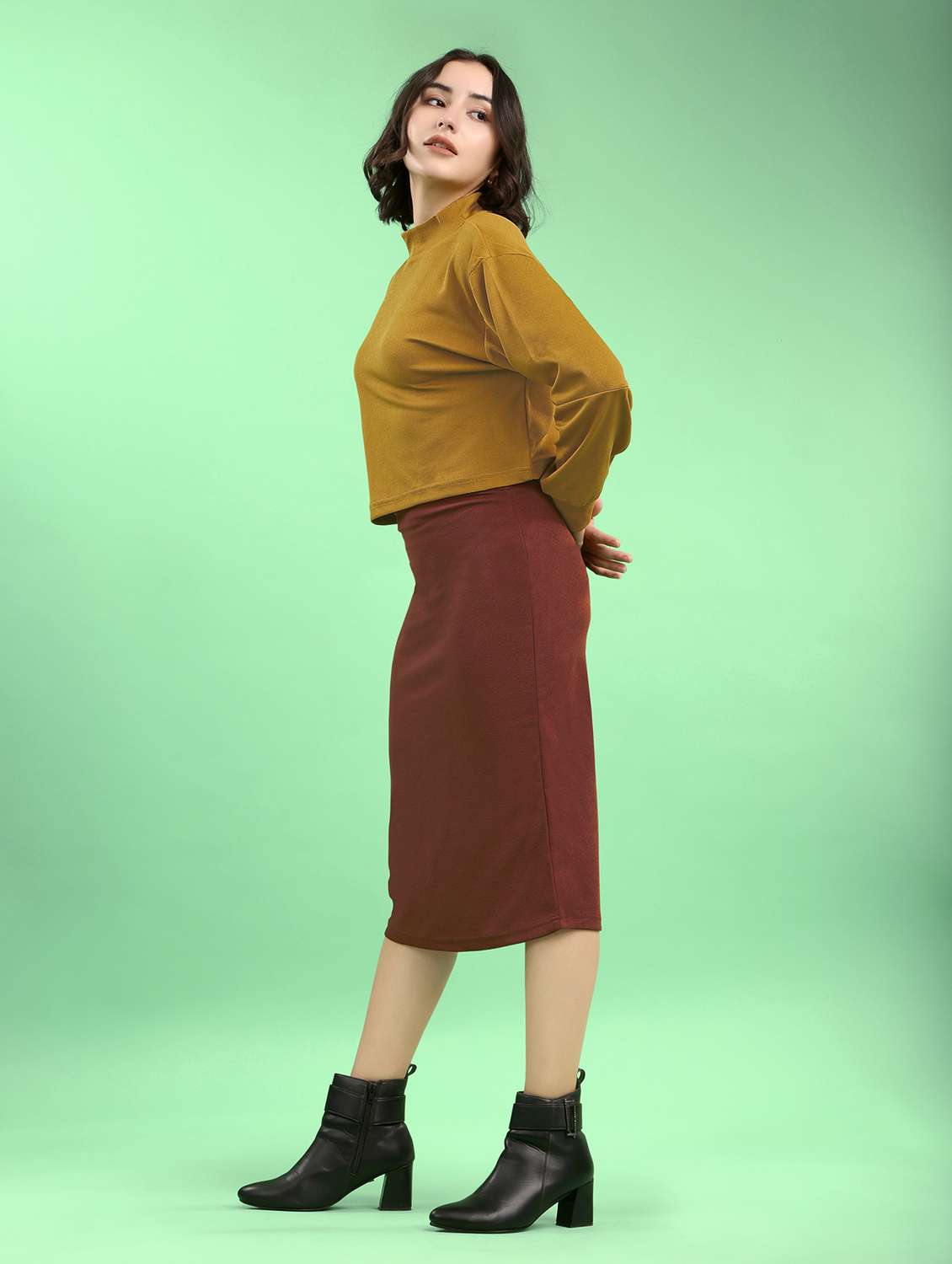 gold lycra blend top and skirt set coord - 22553731 -  Standard Image - 2