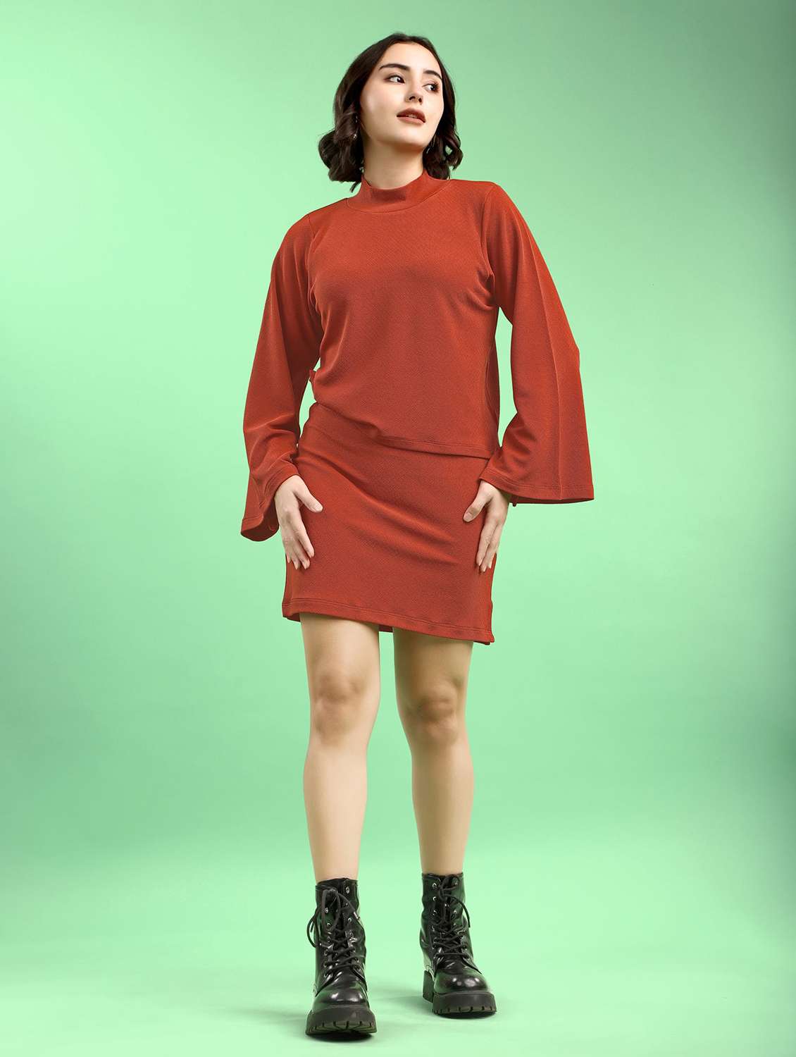 women solid long sleeves top and skirt set - 22553732 -  Standard Image - 2