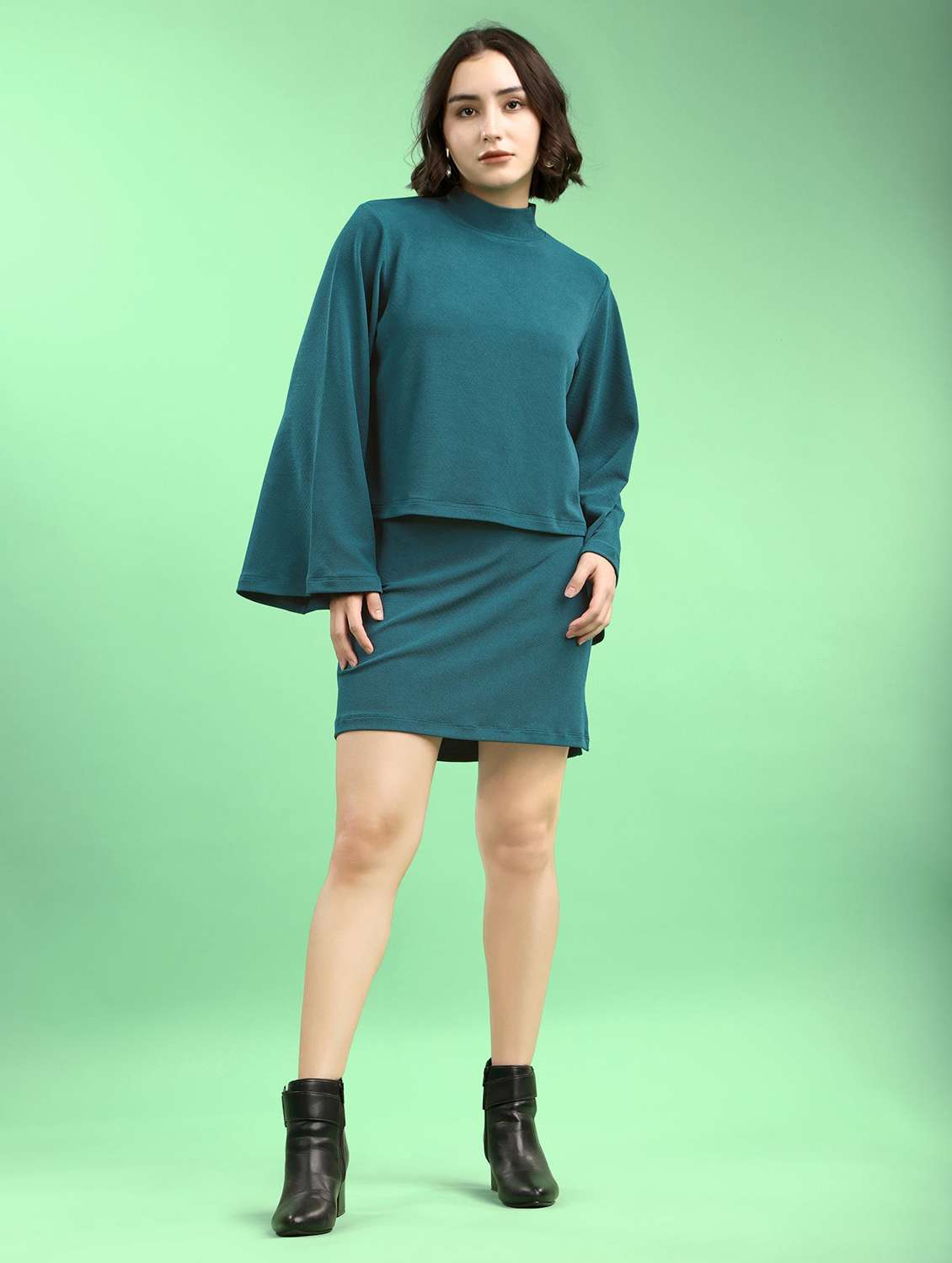 women solid long sleeves top and skirt set - 22553734 -  Standard Image - 2
