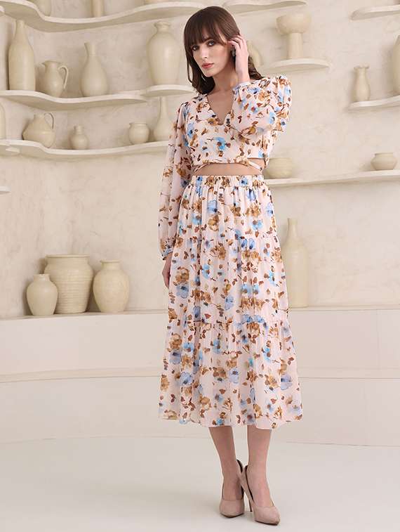 women printed long sleeves top and skirt co-ord set - 22553743 -  Standard Image - 2