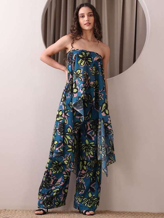 women printed sleeveless top and palazzo co-ord set - 22553747 -  Standard Image - 2