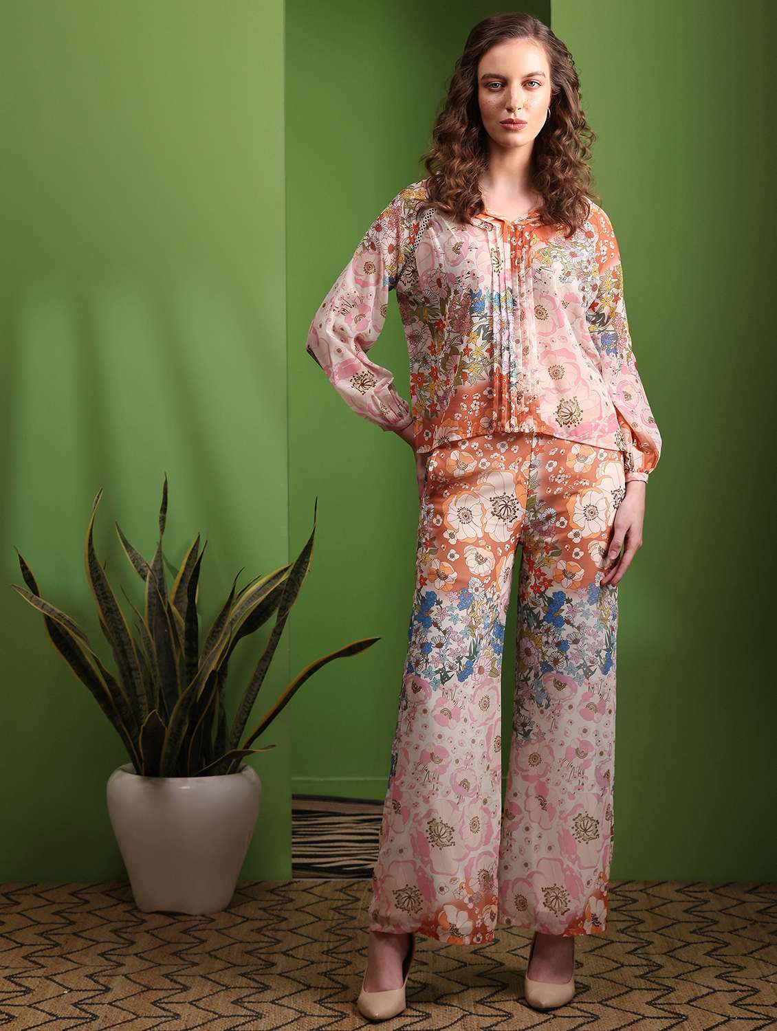 women printed long sleeves top and palazzo co-ord set - 22553753 -  Standard Image - 2
