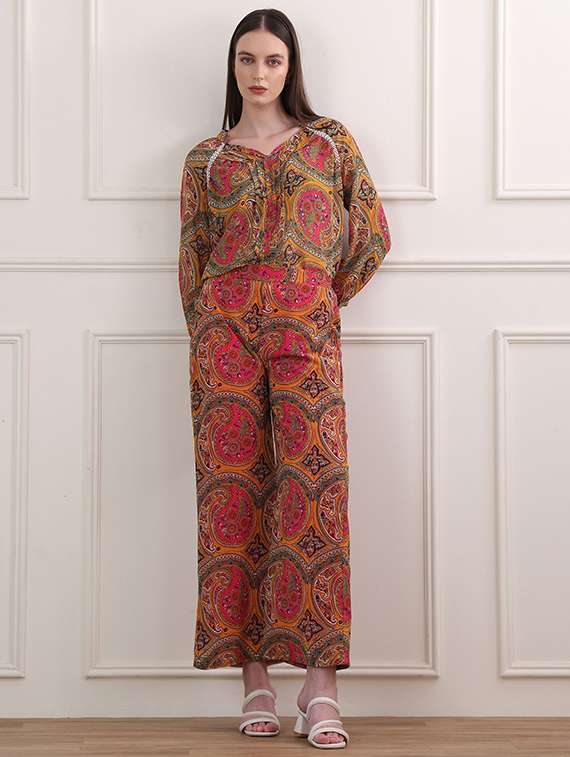 women printed three quarter sleeves top and palazzo co-ord set - 22553754 -  Standard Image - 2