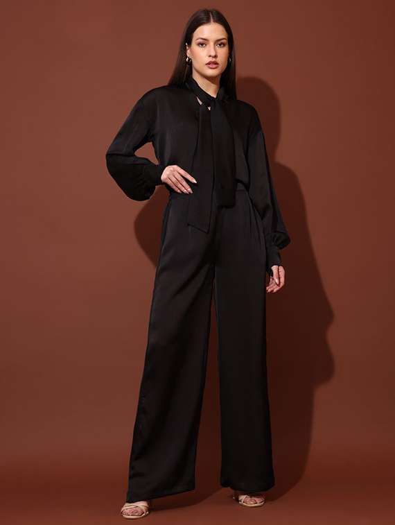 women solid long sleeves top and trouser co-ord set - 22553764 -  Standard Image - 2