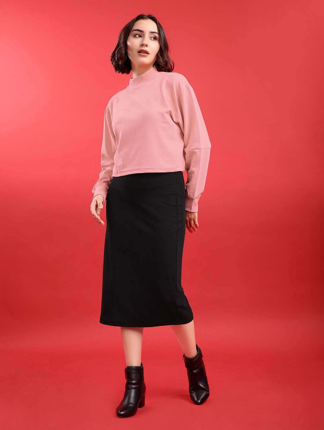 women solid long sleeves top and skirt co-ord set - 22554080 -  Standard Image - 2