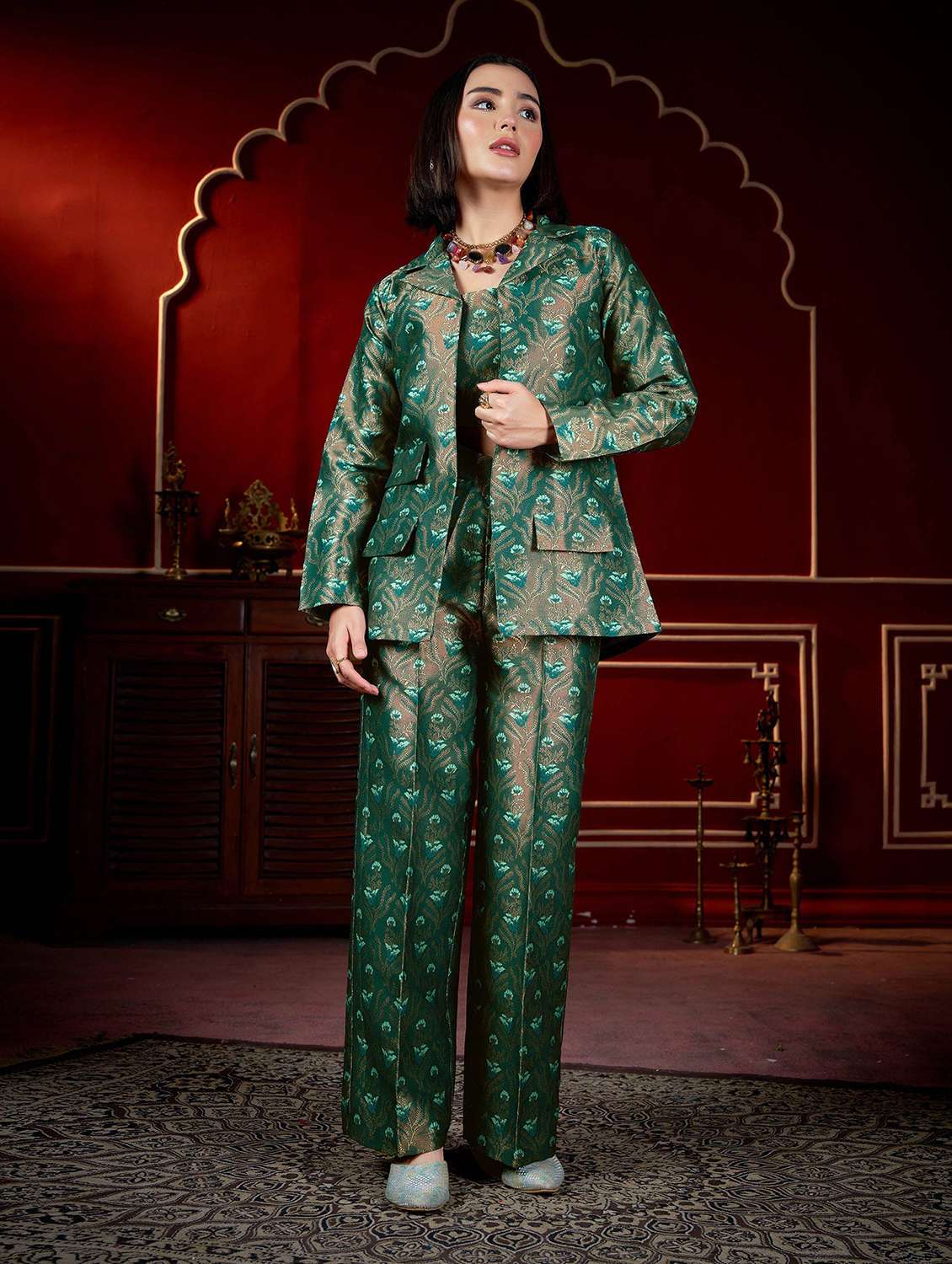 women self design long sleeves top and trouser co-ord set - 22554109 -  Standard Image - 2