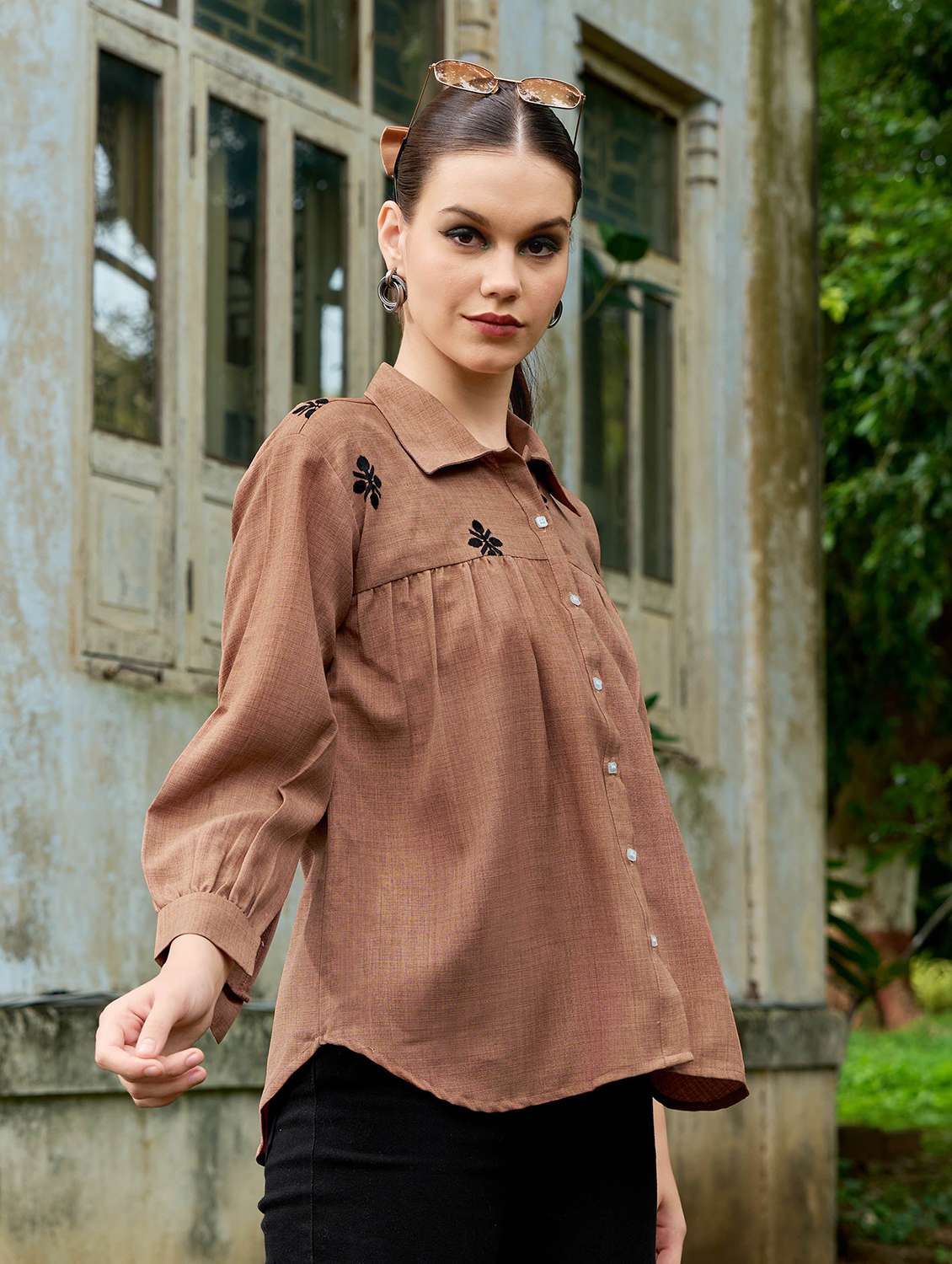 women embroidered long sleeves regular shirt - 22554116 -  Standard Image - 2