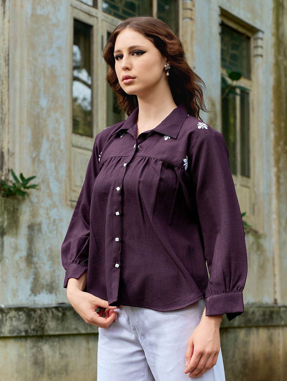 women embroidered long sleeves regular shirt - 22554119 -  Standard Image - 2