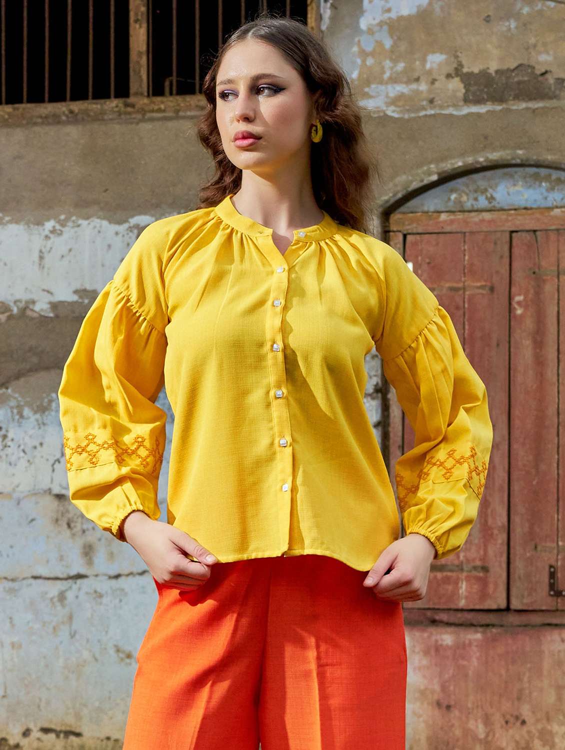 women embroidered long sleeves regular shirt